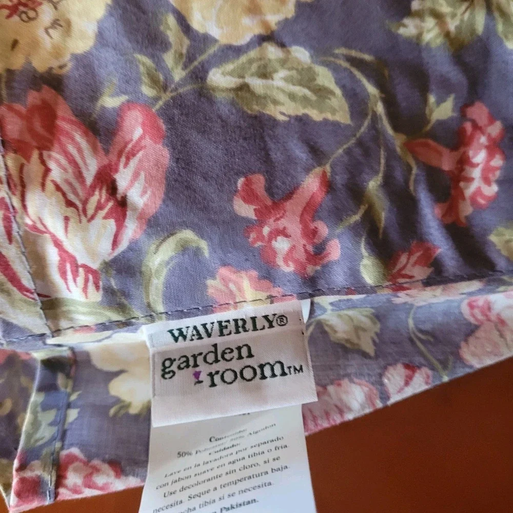 Vtg Waverly Garden Window Valance Floral Blue Rose Ruffled 2 Panels 17x73 Ea